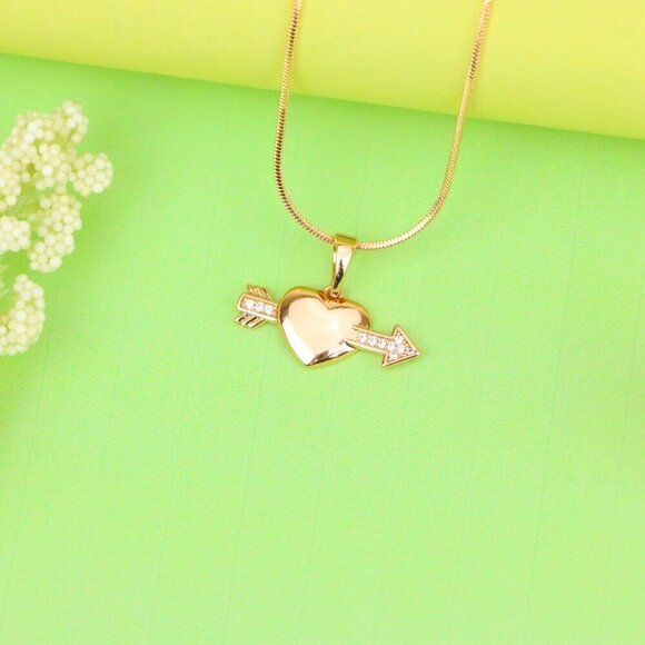 "Rose Gold Heart Pendant with Arrow and Crystal Detailing, XPPT1283 - Picture 13 of 13